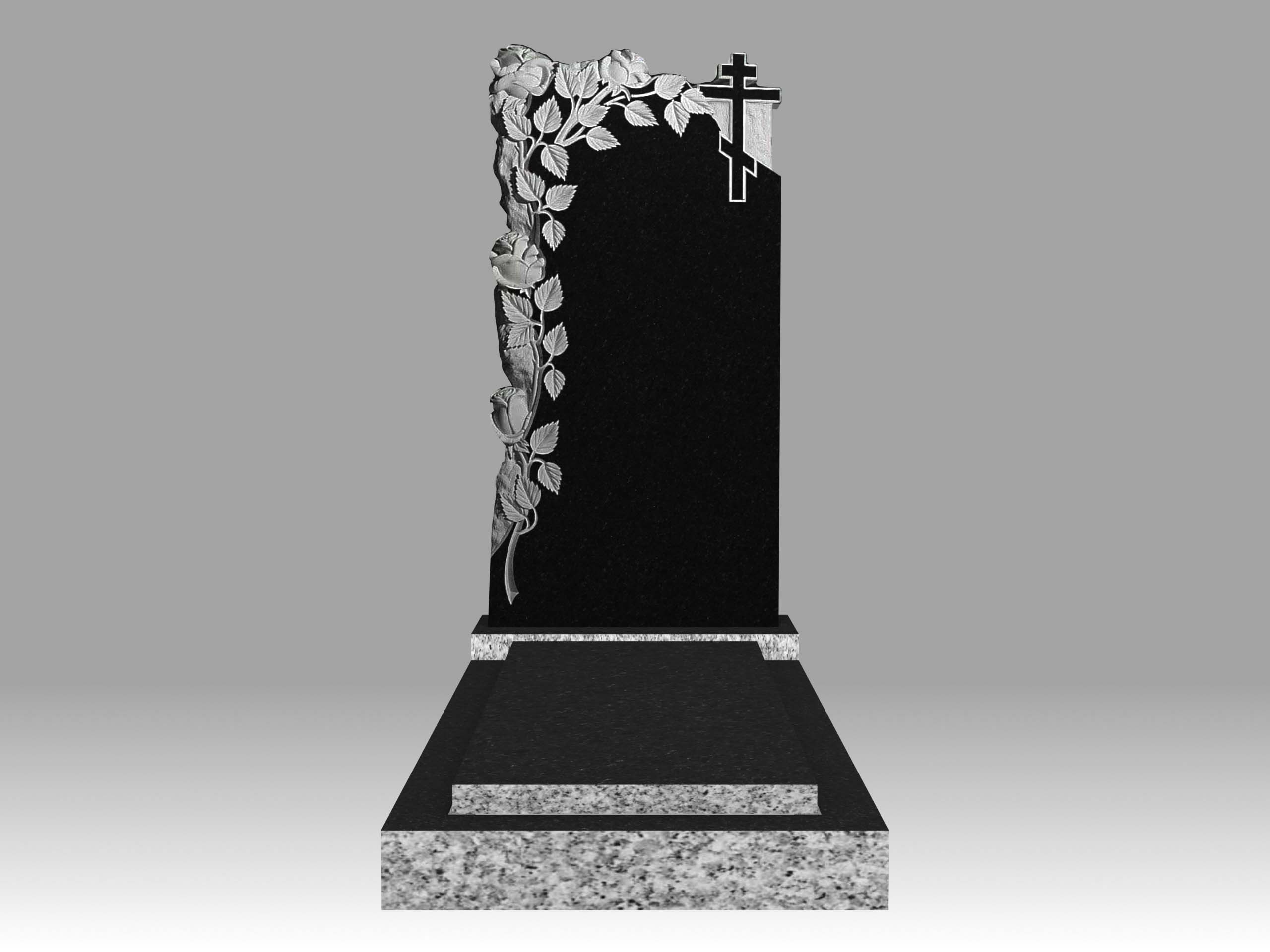Памятник 17О цветы и крест с цветником и плитой 100х50