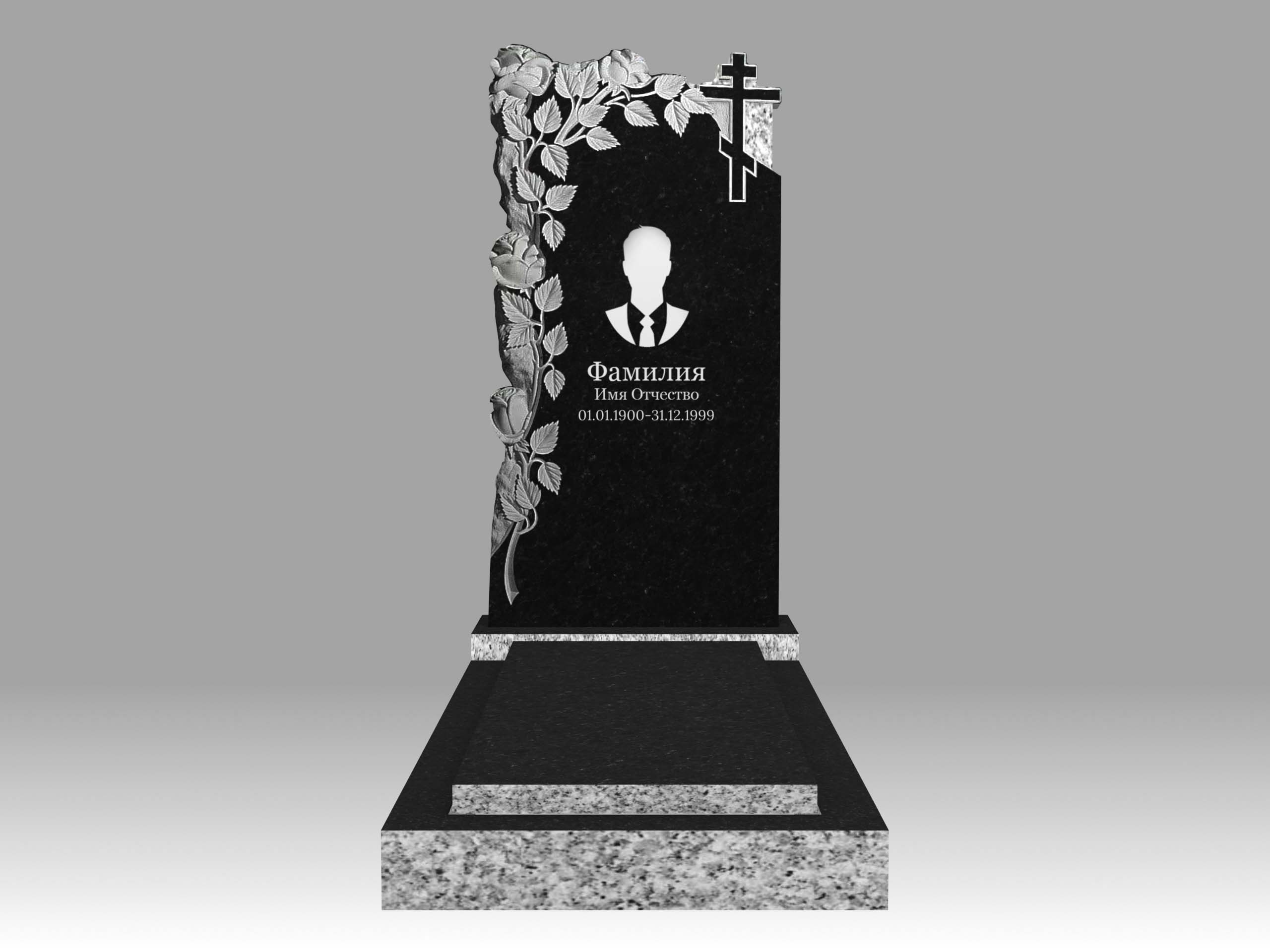 Памятник 17О цветы и крест с портретом, гравировкой, цветником и плитой 100х50