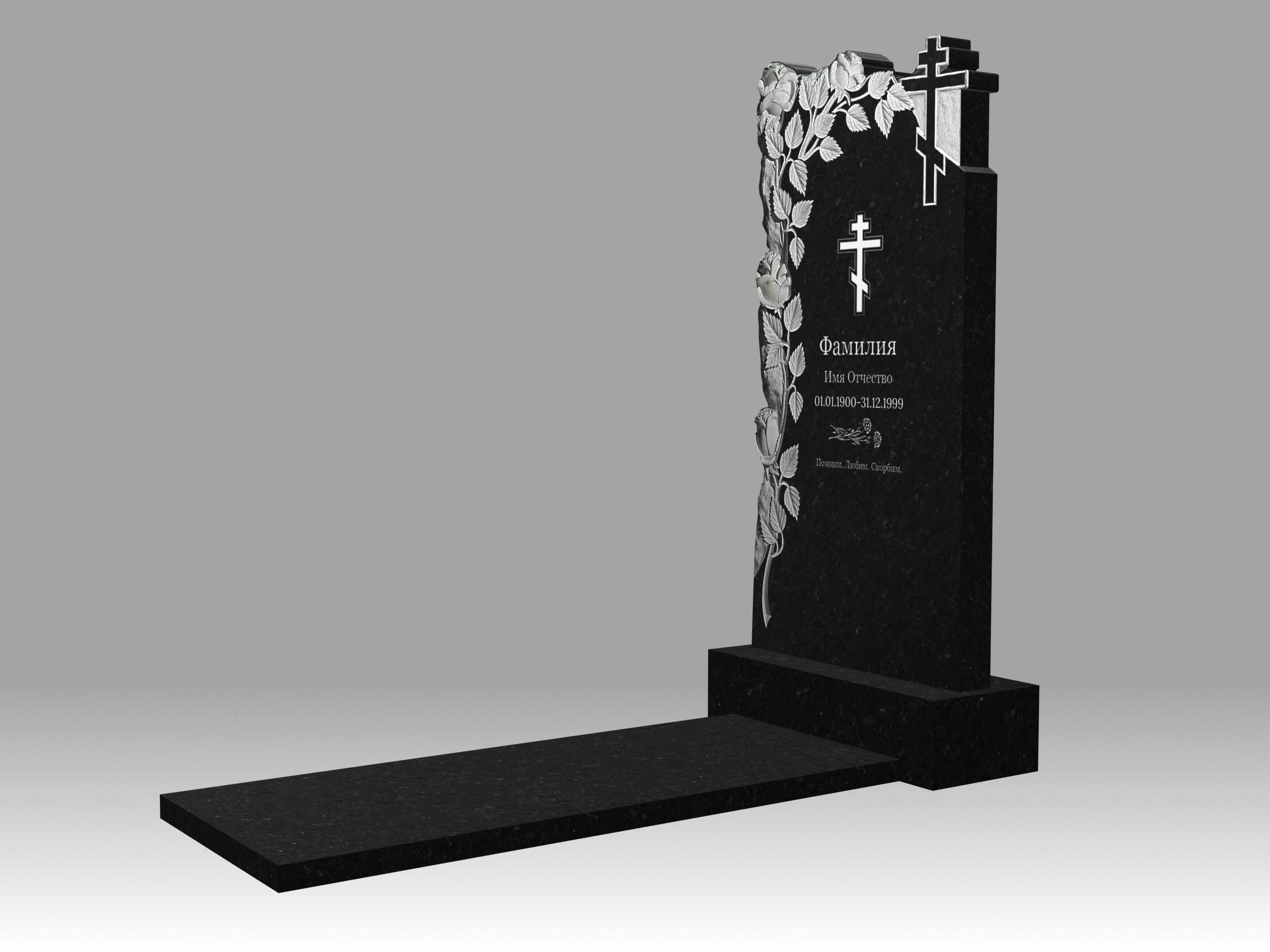 Памятник 17К цветы и крест с гравировкой и плитой 3см 100х50