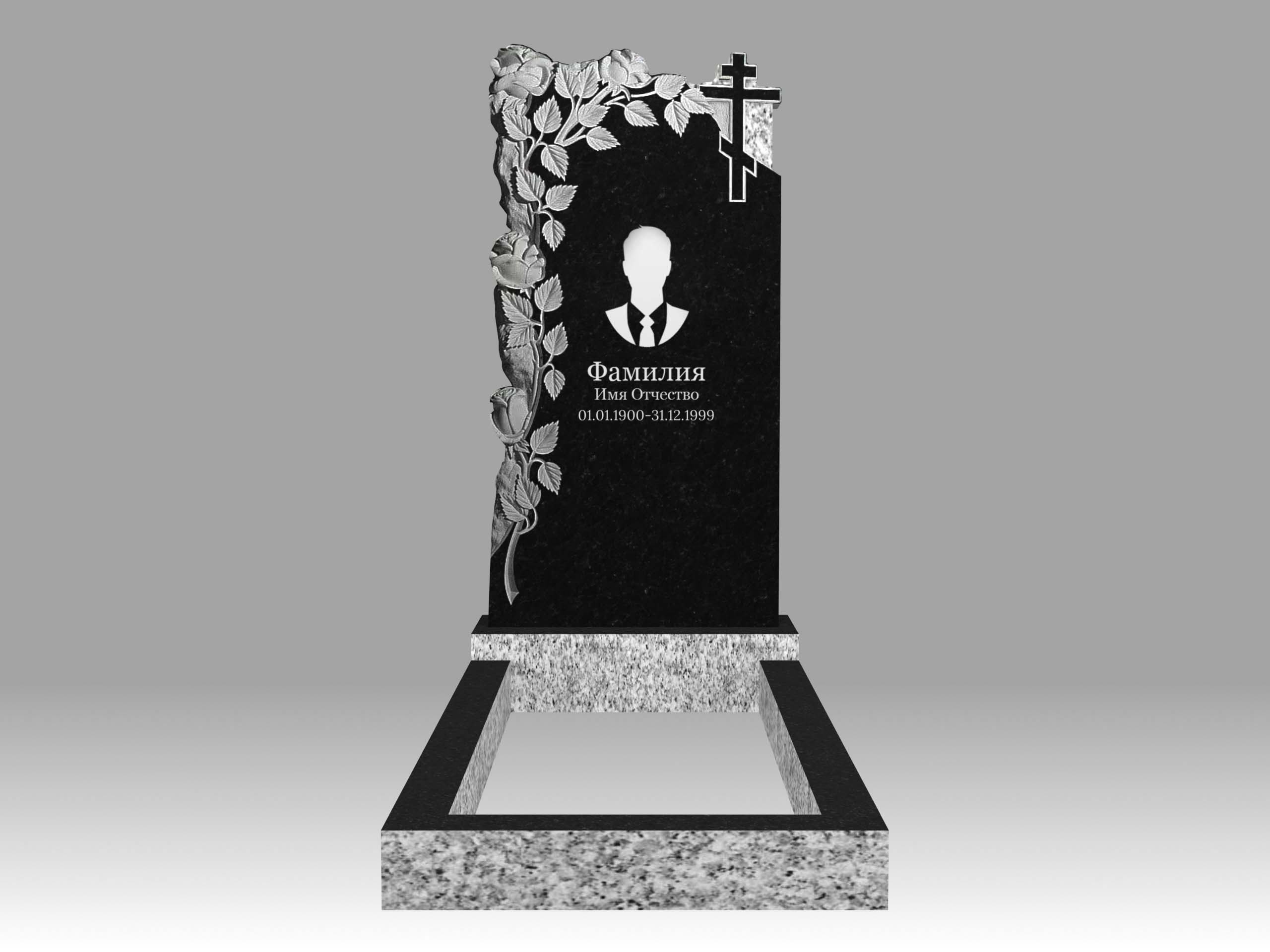 Памятник 17О цветы и крест с портретом, гравировкой и цветником 100х50
