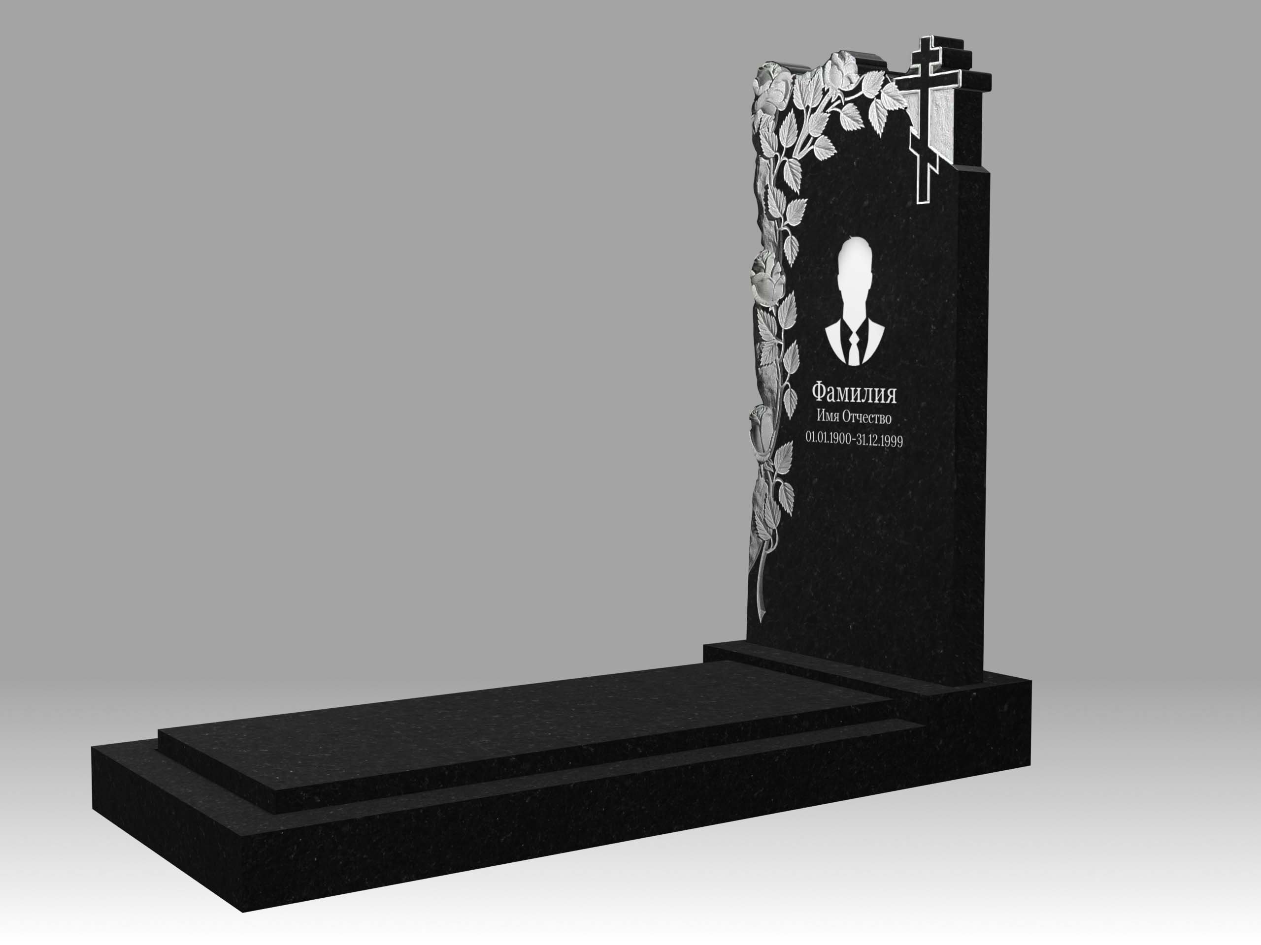 Памятник 17К цветы и крест с портретом, гравировкой, цветником и плитой 100х50