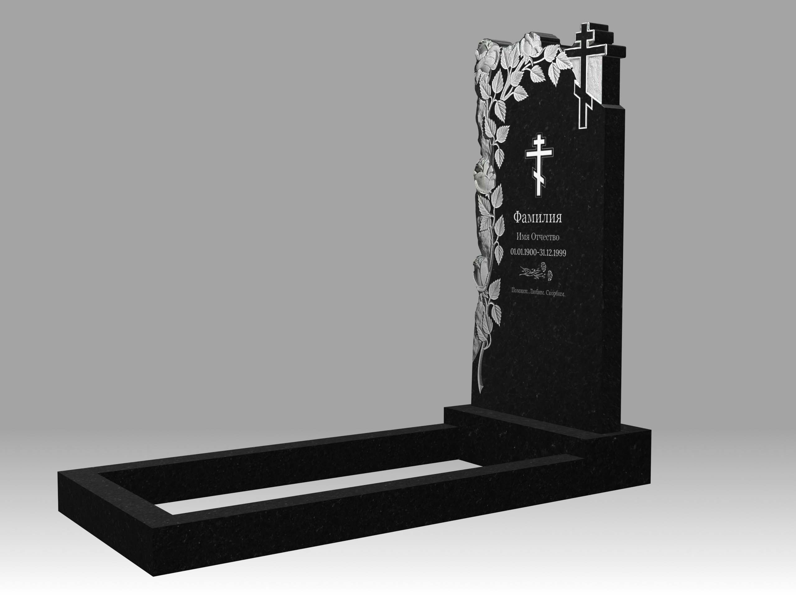 Памятник 17К цветы и крест с гравировкой и цветником 120х60
