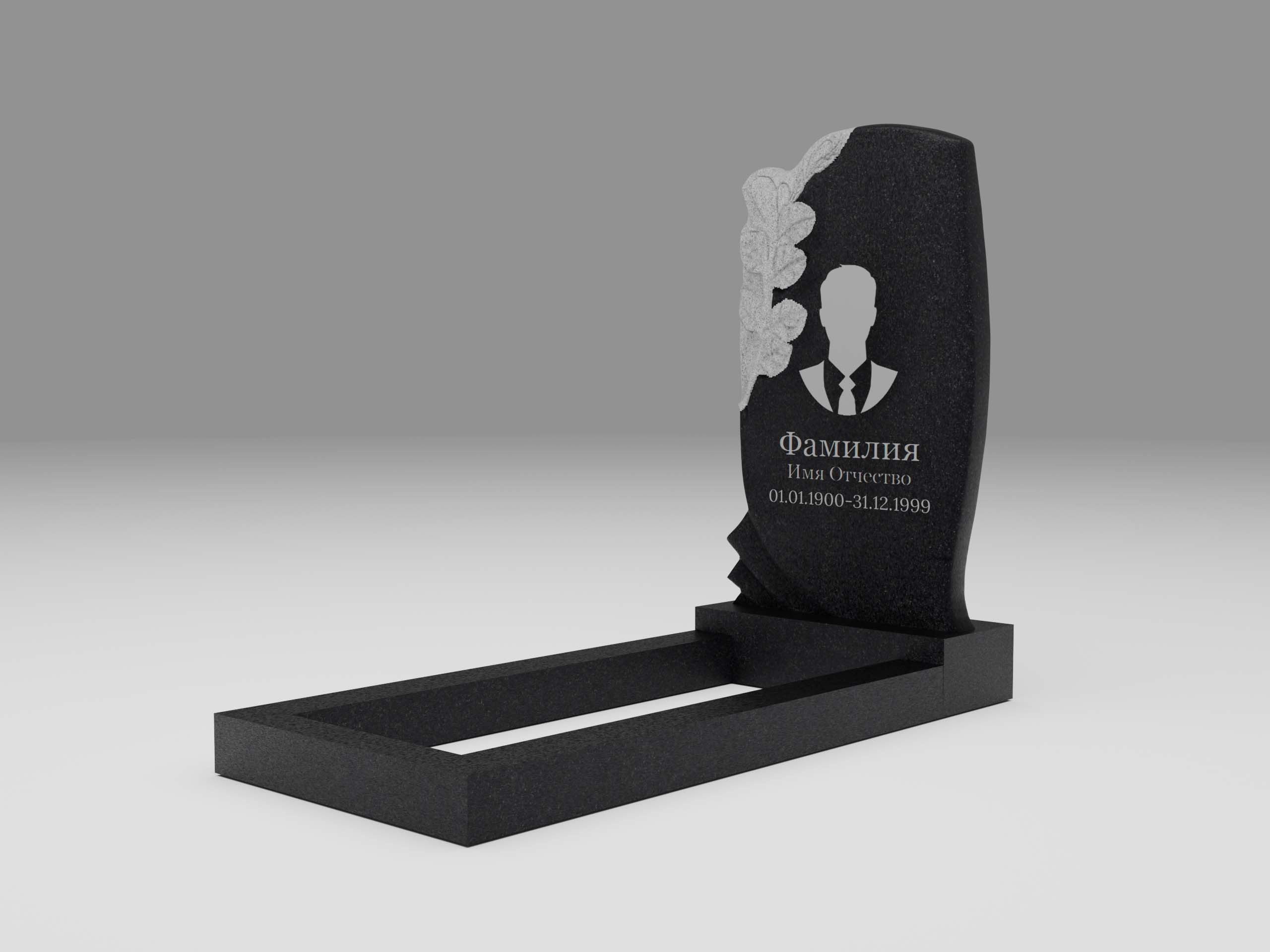 Памятник 13К с листьями с портретом, гравировкой и цветником 120х60