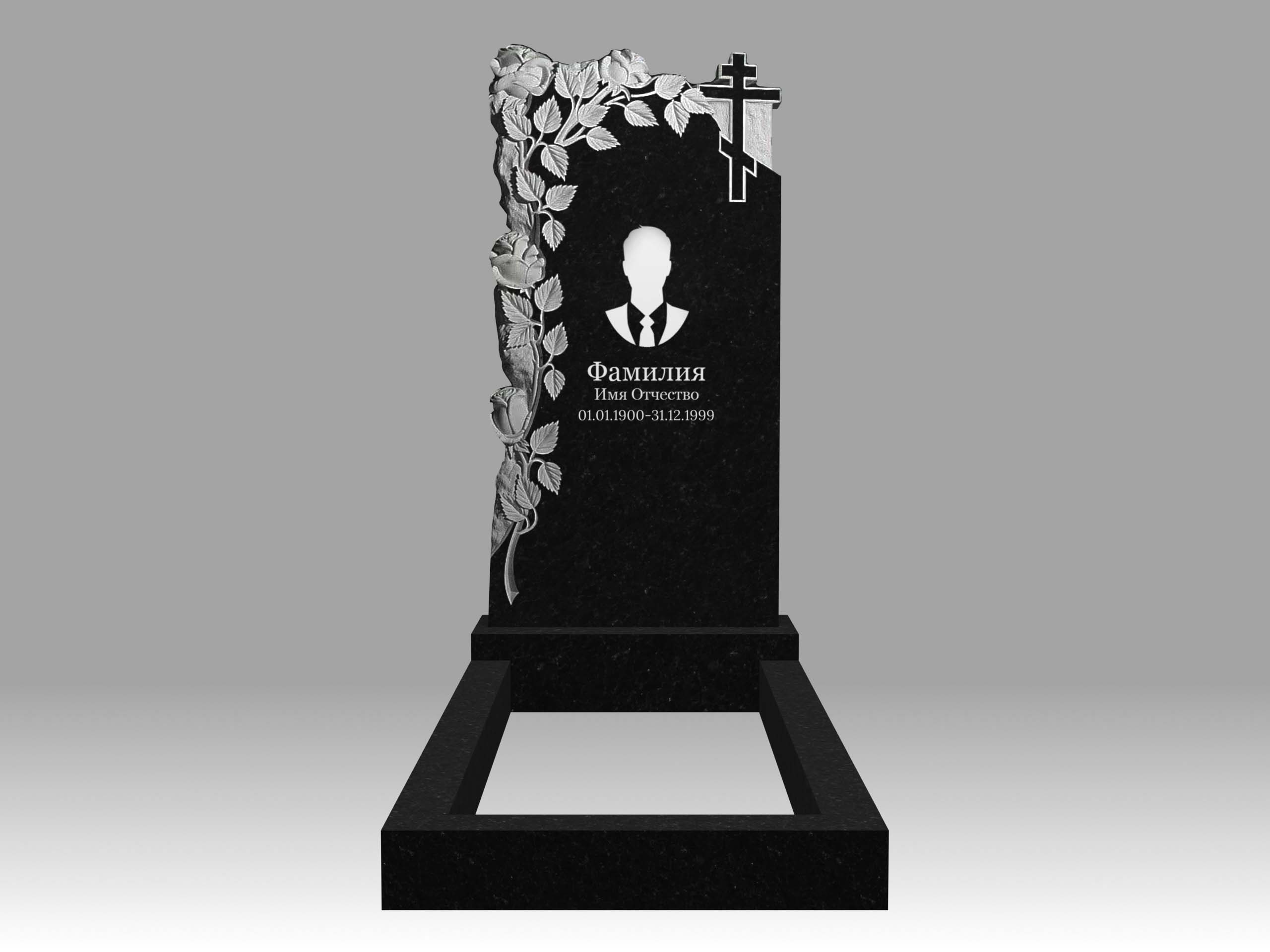Памятник 17К цветы и крест с портретом, гравировкой и цветником 120х60