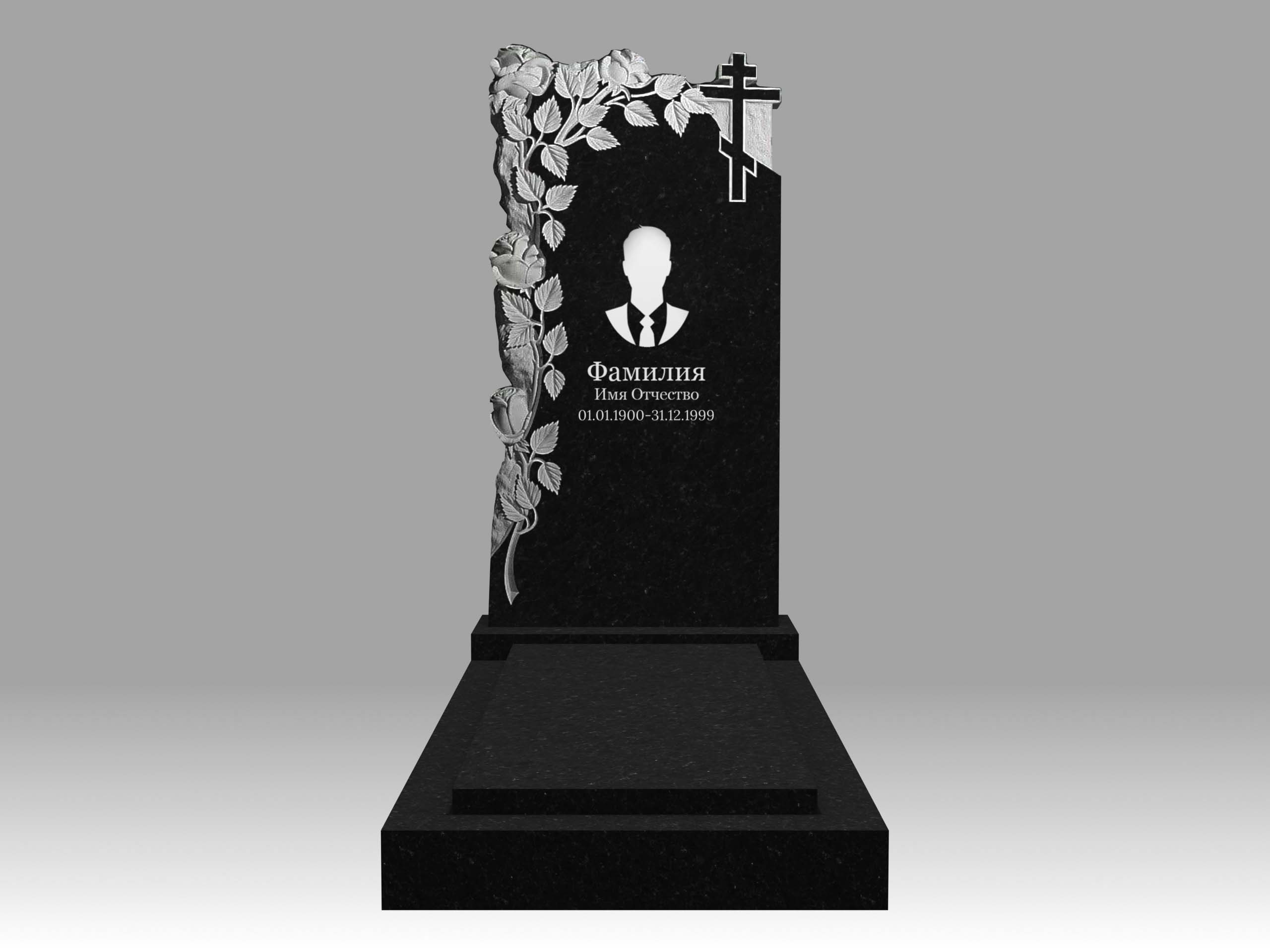 Памятник 17К цветы и крест с портретом, гравировкой, цветником и плитой 100х50