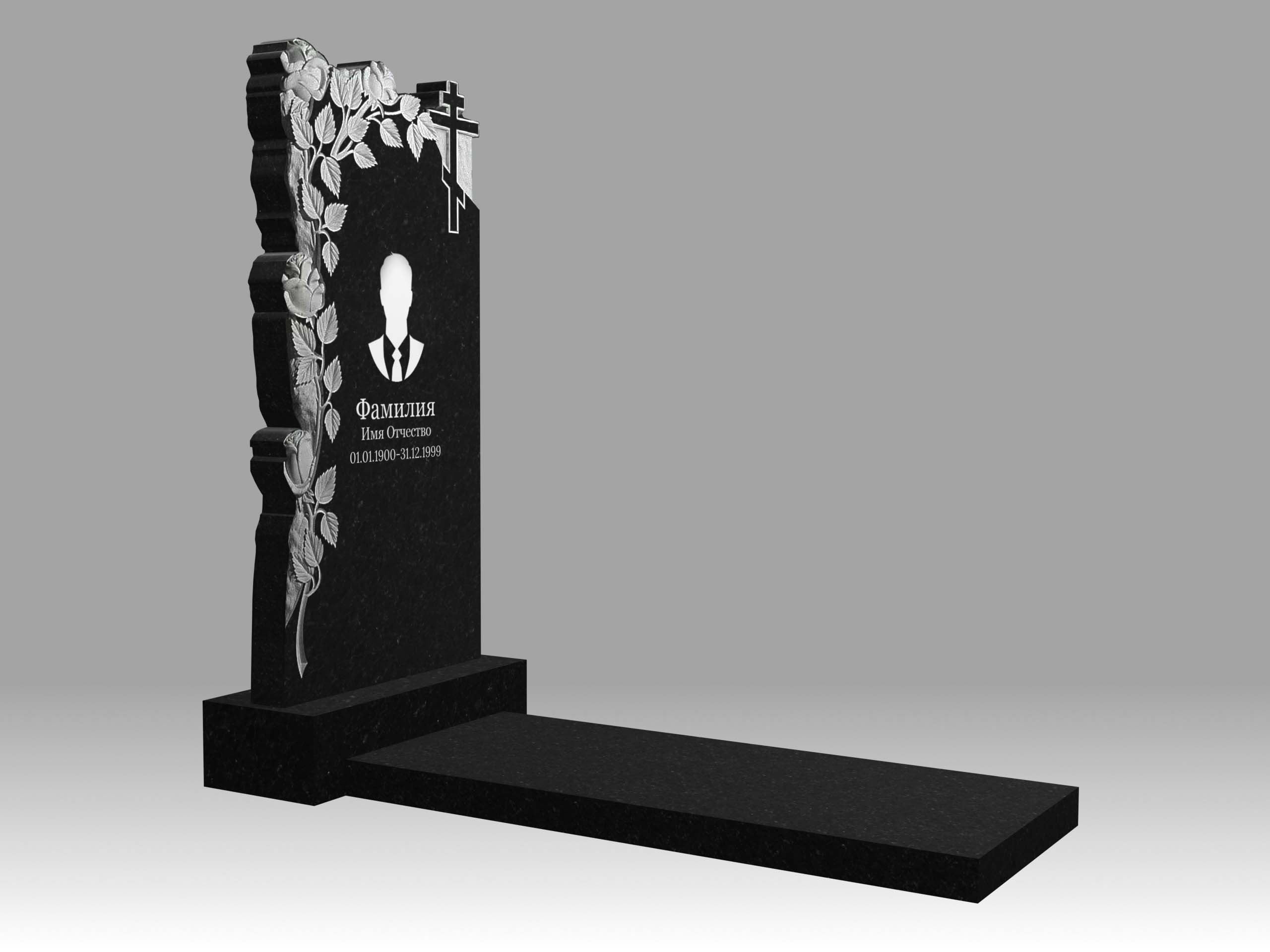 Памятник 17К цветы и крест с портретом, гравировкой и плитой 5см 100х50	