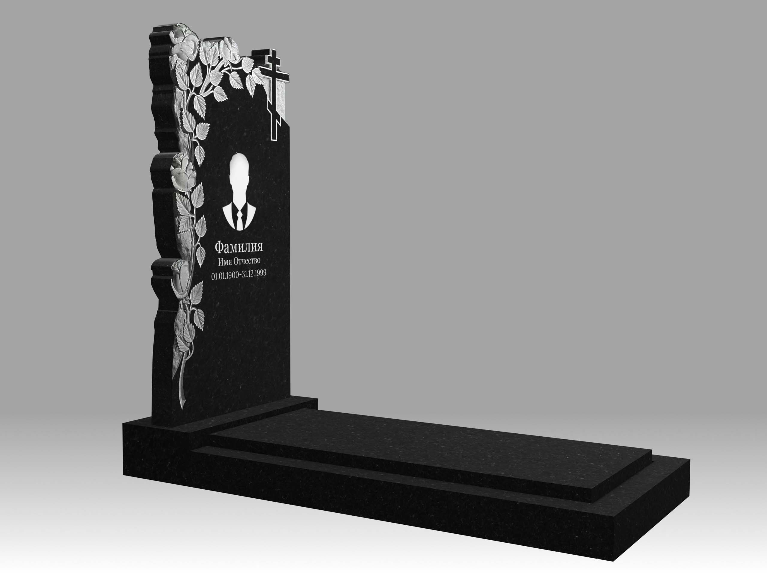Памятник 17К цветы и крест с портретом, гравировкой, цветником и плитой 100х50