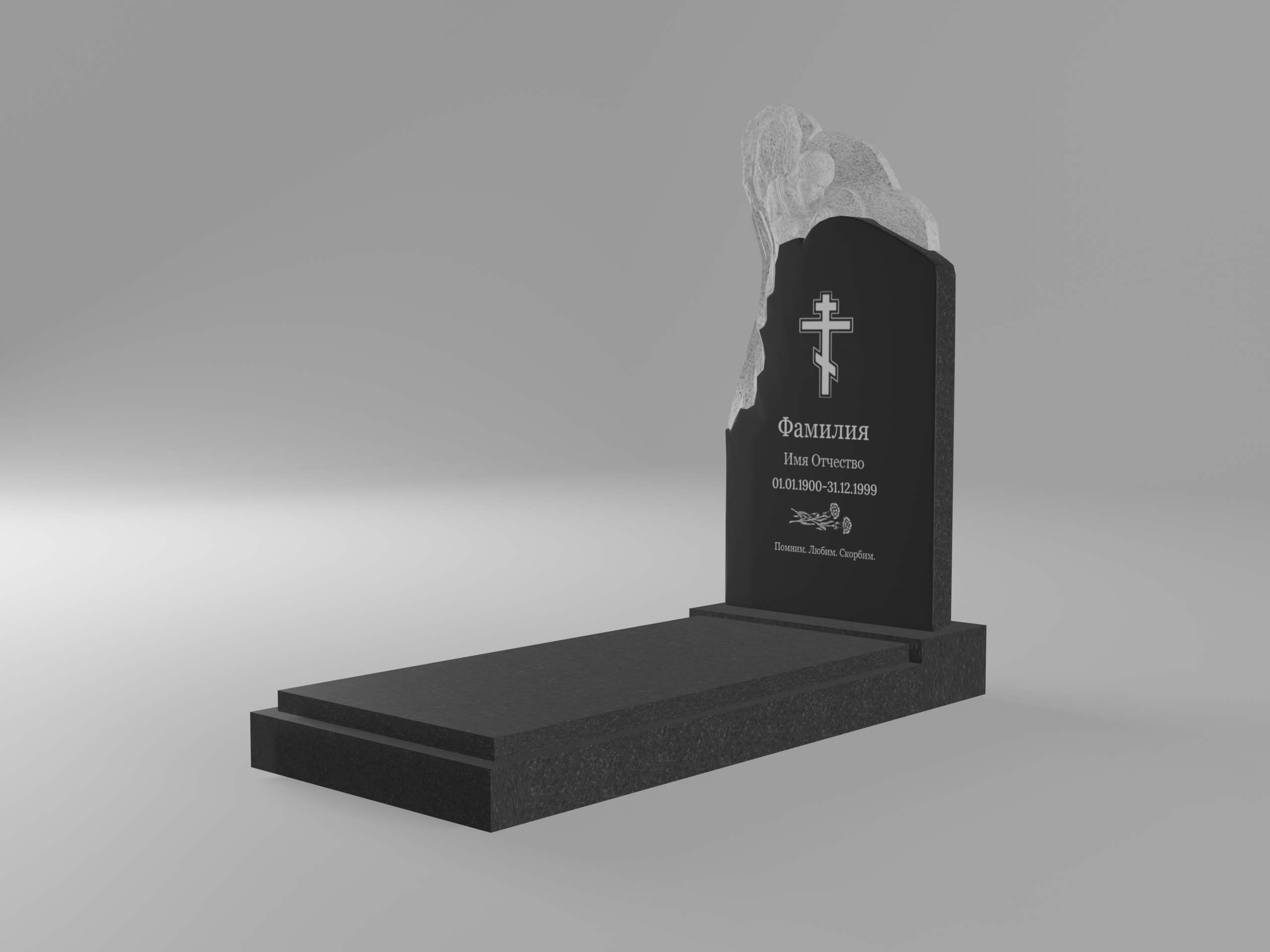 Памятник 20К ангел с гравировкой, цветником и плитой 100х50