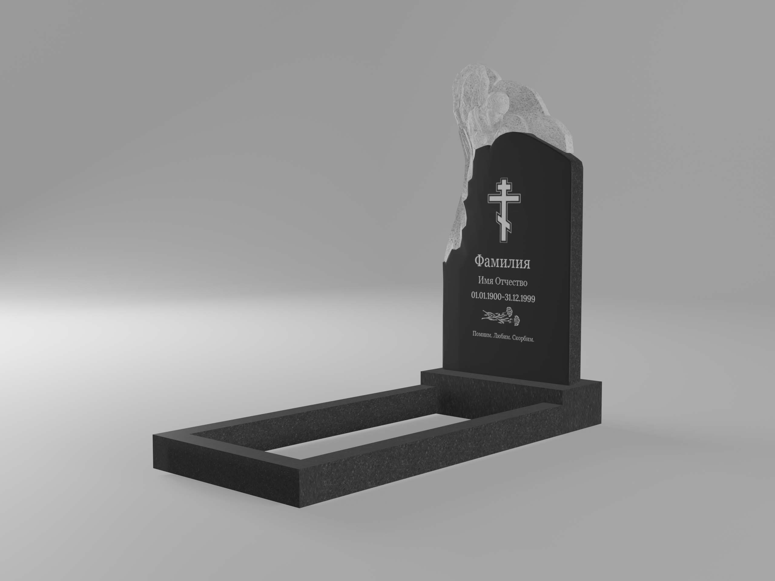Памятник 20К ангел с гравировкой и цветником 100х50